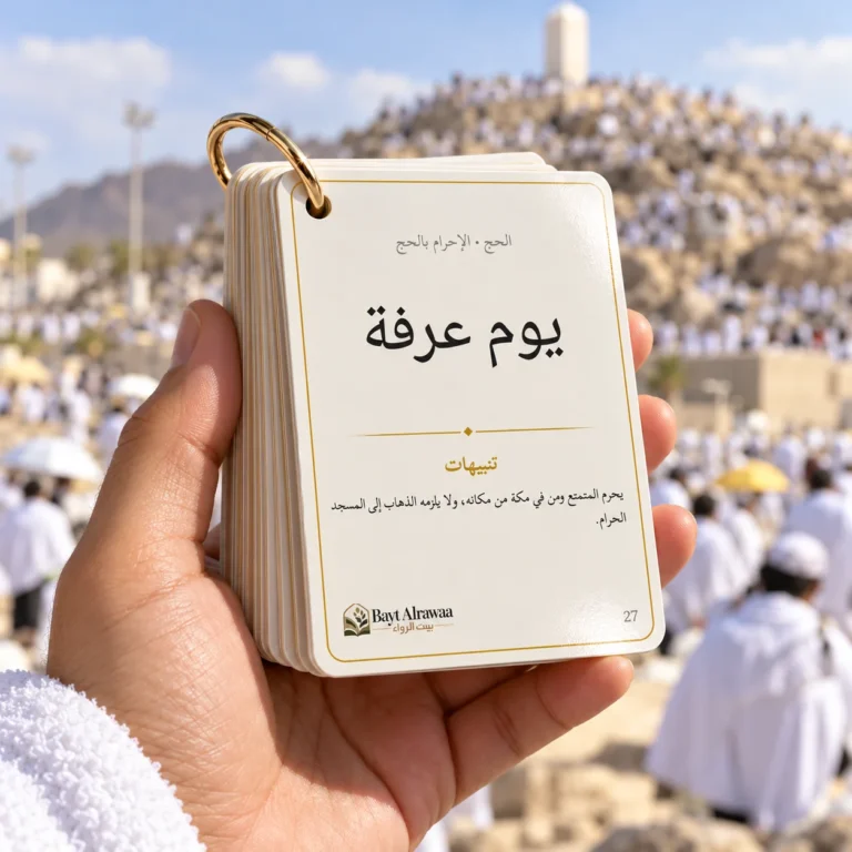 بطاقة يوم عرفة من دليل الحج أمام جبل عرفات